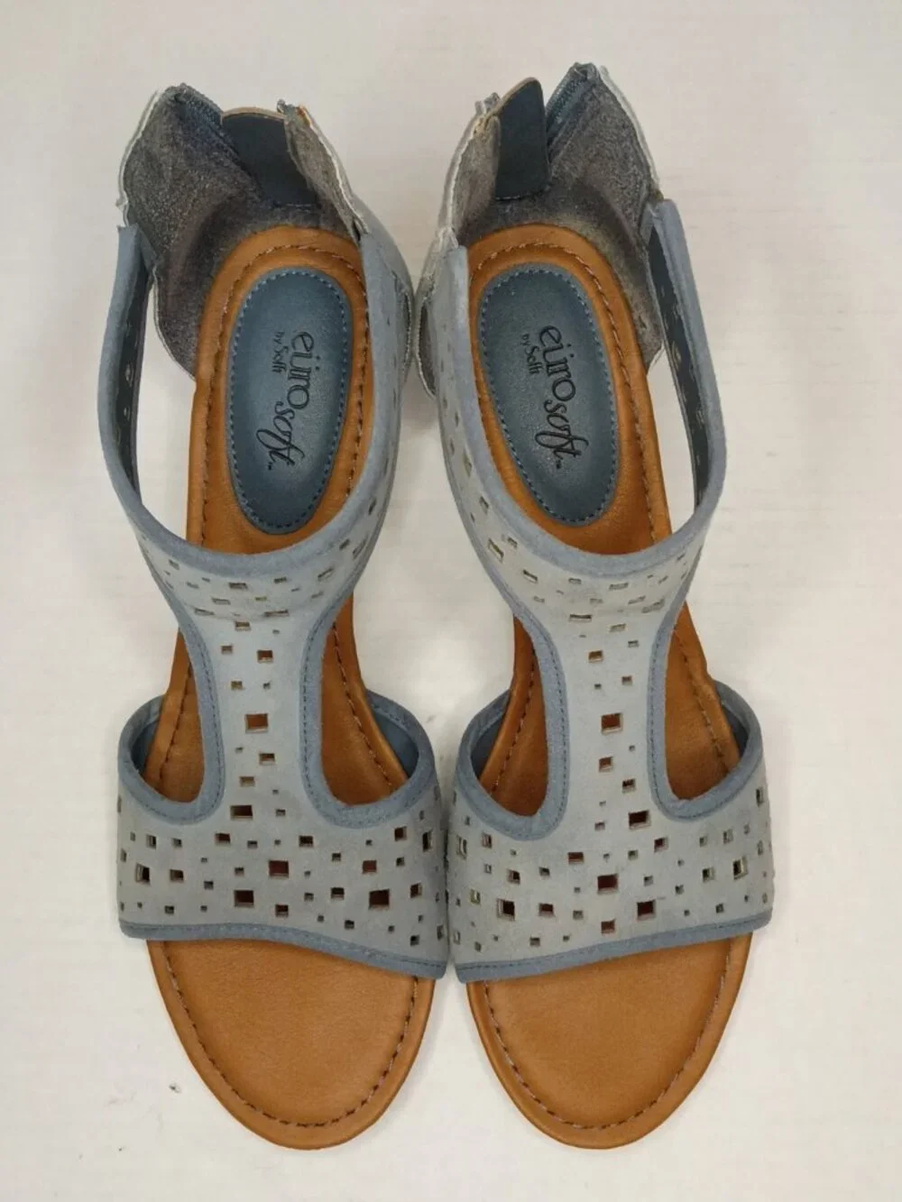 Eurosoft by Sofft Mesa Blue Laser Cut Wedge Sandals Women's Size 11
